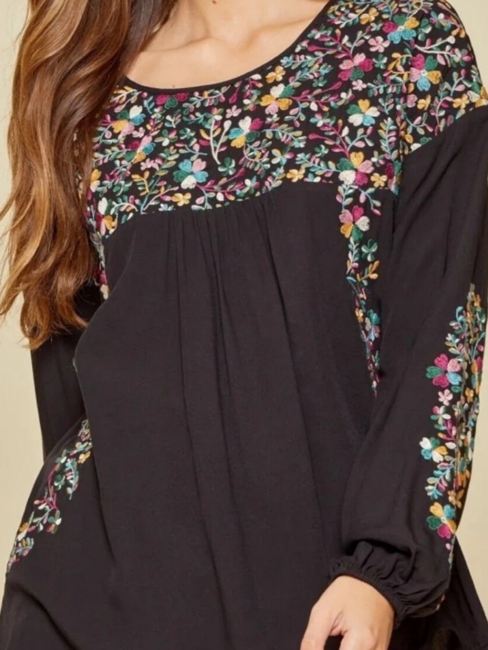 Savanna Jane Black Tunic with Multicolor Floral Embroidery